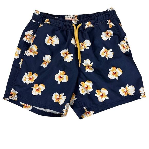 J. Crew Navy Tropical Floral Swim Trunks size Small - Picture 1 of 10